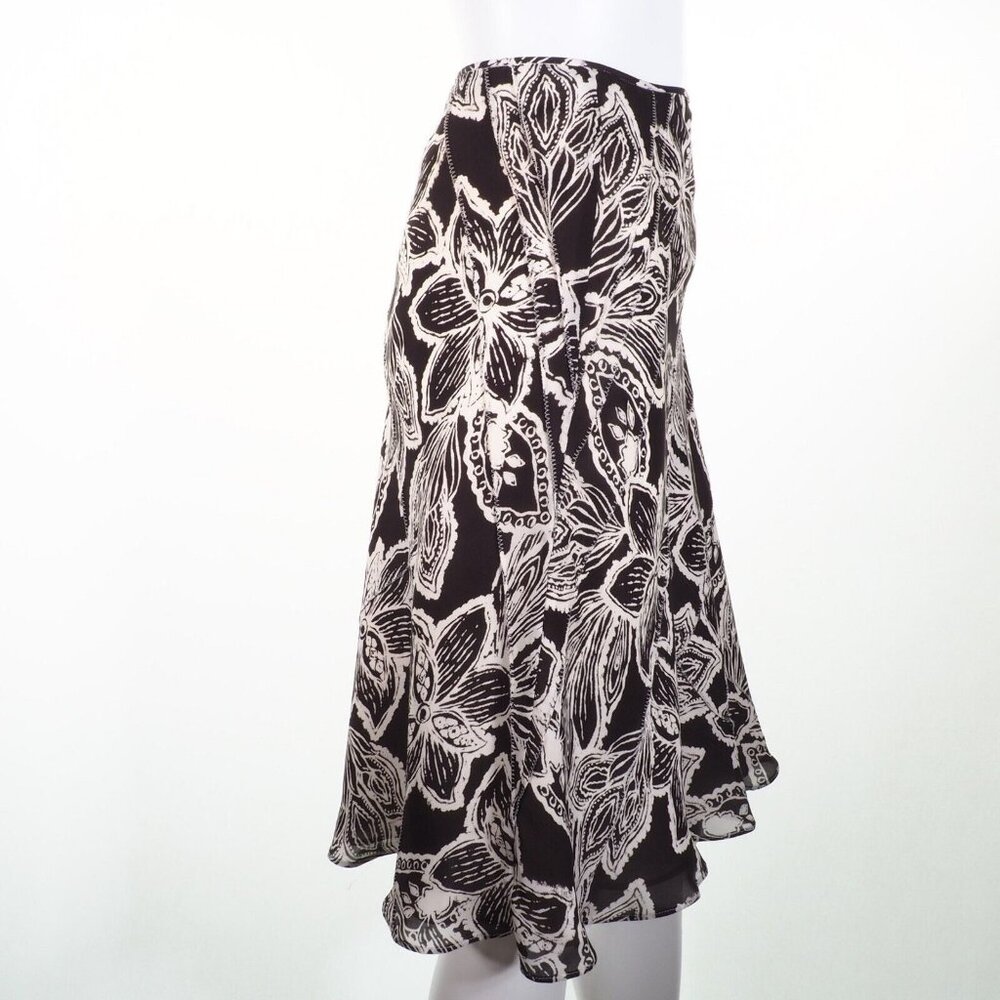Ellen Tracy Skirt Women Size 12 Petite Silk Trumpet Lined Floral Black White EUC - Picture 3 of 9